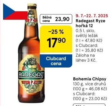 Pivo světlý ležák 12° Ryze hořká Radegast