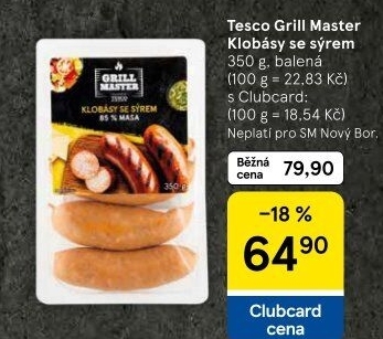 Klobásy se sýrem Grill Master Tesco