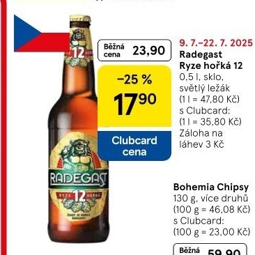 Pivo světlý ležák 12° Ryze hořká Radegast