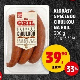 Klobása s pečenou cibulkou Na gril Penny