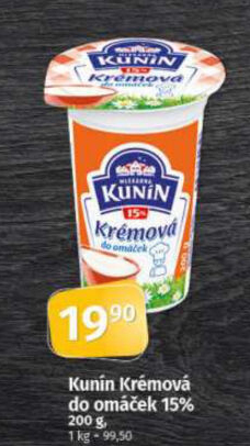 Smetana krémová do omáček Mlékárna Kunín 15%