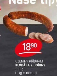 Klobása z udírny Příbramská uzenina