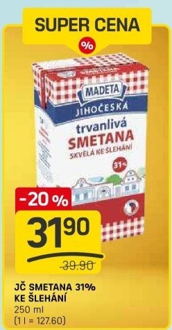 Smetana ke šlehání trvanlivá Jihočeská Madeta 31%