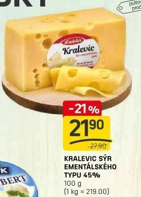Sýr ementálského typu 45% Kralevic Laktos