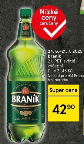 Pivo světlé výčepní 10° Braník