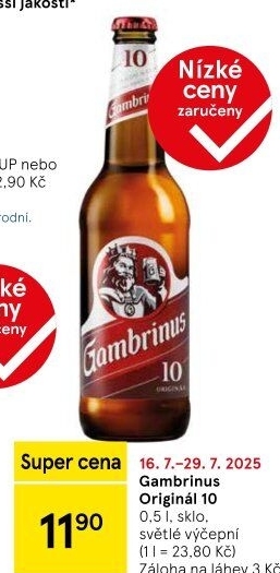 Pivo světlé výčepní Originál 10° Gambrinus