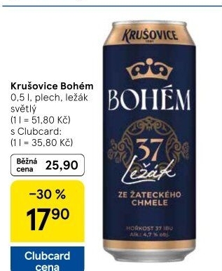 Pivo světlý ležák Bohém Krušovice