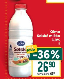 Mléko čerstvé selské Olma - 3,9% plnotučné