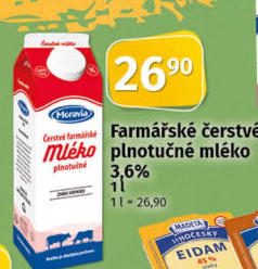 Mléko farmářské Moravia - 3,6% plnotučné