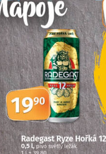 Pivo světlý ležák 12° Ryze hořká Radegast