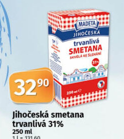 Smetana ke šlehání trvanlivá Jihočeská Madeta 31%