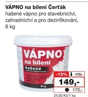 Hašené vápno Čerťák Barvy a laky Hostivař