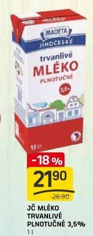Mléko trvanlivé Jihočeské Madeta - 3,5% plnotučné