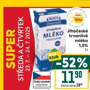 Mléko trvanlivé Jihočeské Madeta - 1,5% polotučné