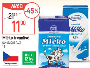 Mléko trvanlivé Pragolaktos- 1,5% polotučné