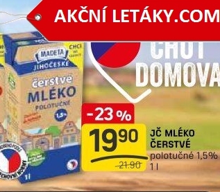 Mléko čerstvé lahodné Jihočeské Madeta - 1,5% polotučné