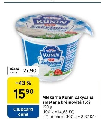 Zakysaná smetana krémovitá Mlékárna Kunín 15%