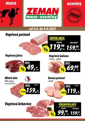 akční leták ZEMAN maso - uzeniny 4.8.2025-9.8.2025