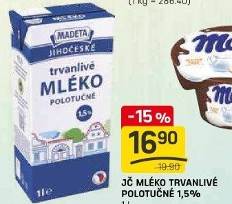 Mléko trvanlivé Jihočeské Madeta - 1,5% polotučné