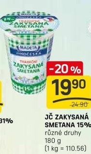 Smetana zakysaná Jihočeská Madeta 15%