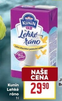 Čerstvé mléko bez laktózy Lehké ráno Mlékárna Kunín - 1,5% polotučné