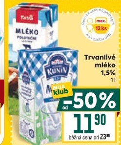 Mléko trvanlivé Tatra - 1,5% polotučné