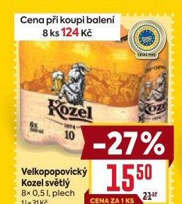 Pivo světlé výčepní 10°Velkopopovický Kozel