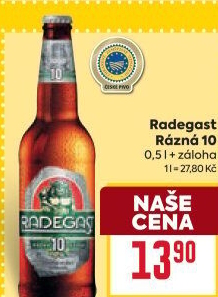 Pivo světlé výčepní Rázná 10° Radegast