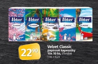 Kapesníčky papírové 3vrstvé Velvet