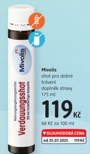Doplněk stravy shot na podporu trávení Mivolis