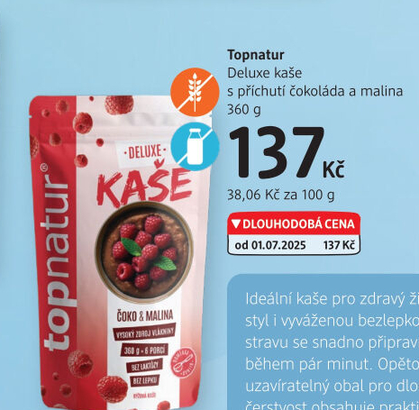 Kaše bez lepku a laktózy Deluxe Topnatur