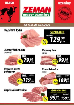 akční leták ZEMAN maso - uzeniny 11.8.2025-16.8.2025