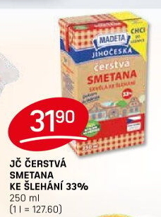 Smetana čerstvá ke šlehání Jihočeská Madeta 33%