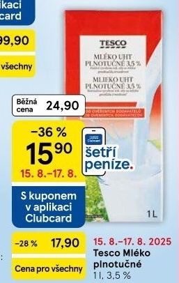 Mléko trvanlivé Tesco - 3,5% plnotučné