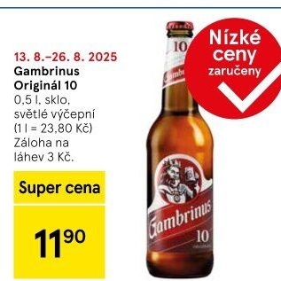 Pivo světlé výčepní Originál 10° Gambrinus