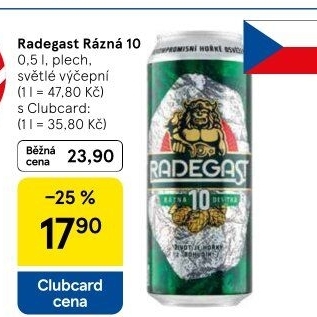 Pivo světlé výčepní Rázná 10° Radegast