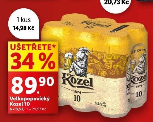 Pivo světlé výčepní 10°Velkopopovický Kozel