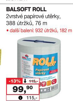 Papírové utěrky 2vrstvé Roll BALsoft
