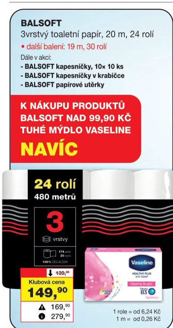 Toaletní papír 3vrstvý BALsoft