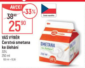 Čerstvá smetana ke šlehání 33 % Váš Výběr