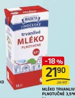 Mléko trvanlivé Jihočeské Madeta - 3,5% plnotučné