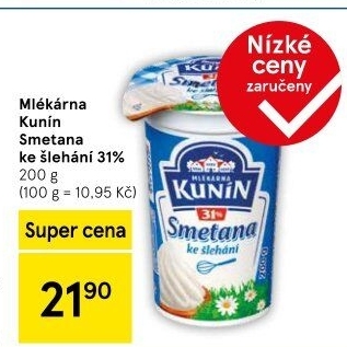 Smetana ke šlehání Mlékárna Kunín 31%