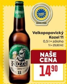 Pivo světlý ležák 11° Medium Velkopopovický Kozel