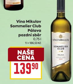 Víno Pálava Sommelier Club Víno Mikulov - pozdní sběr