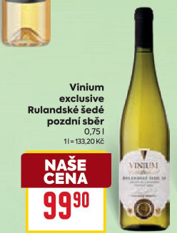 Víno Rulandské šedé Vinium Exclusive Velké Pavlovice - pozdní sběr