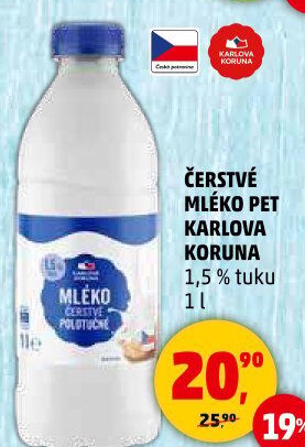 Mléko čerstvé Karlova Koruna - 1,5 polotučné