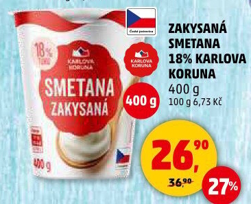 Smetana zakysaná 18% Karlova Koruna