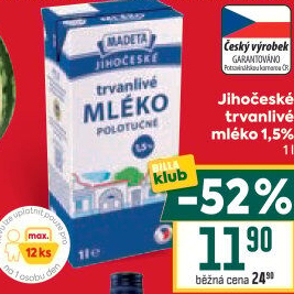 Mléko trvanlivé Jihočeské Madeta - 1,5% polotučné