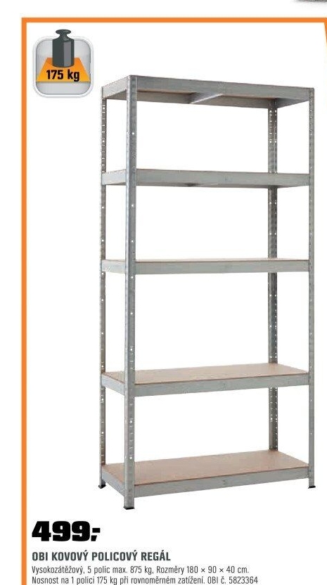Regál kov bezšroub.5pol/ZK175 kg/pol