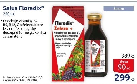Doplněk stravy sirup pro zmírnění únavy Floradix Železo+ Salus